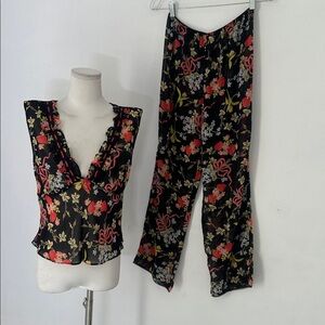 Vintage Victoria Secret Coquette Hearts And Bows Semi Sheer Night Lounge Set M